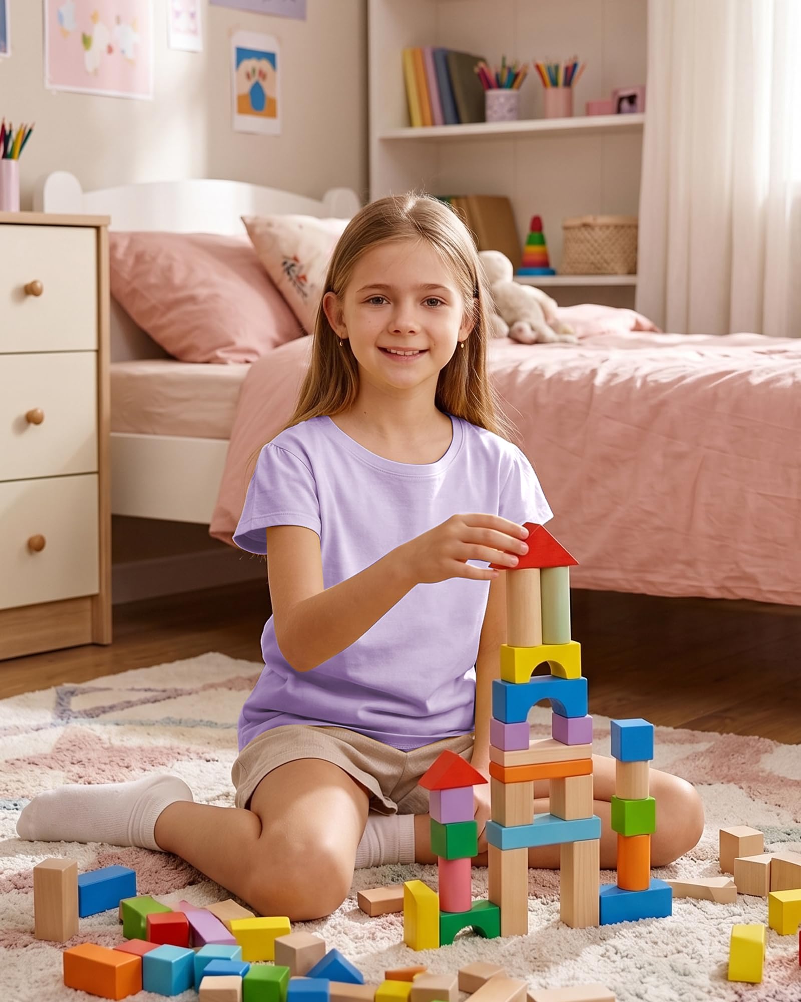 LAPASA Lot de 4 T-Shirts Enfant Garçon et Fille 100% Coton Couleur Uni Manches Courtes Col Rond Unisexe Mixte Été K01