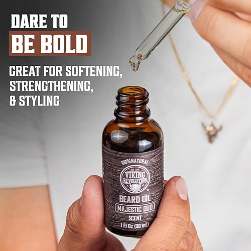 Vista 49 de Viking Revolution Aceite de cedro y pino para barba para hombres, suavizante natural de argán y jojoba, acondicionador para fortalecer e hidratar