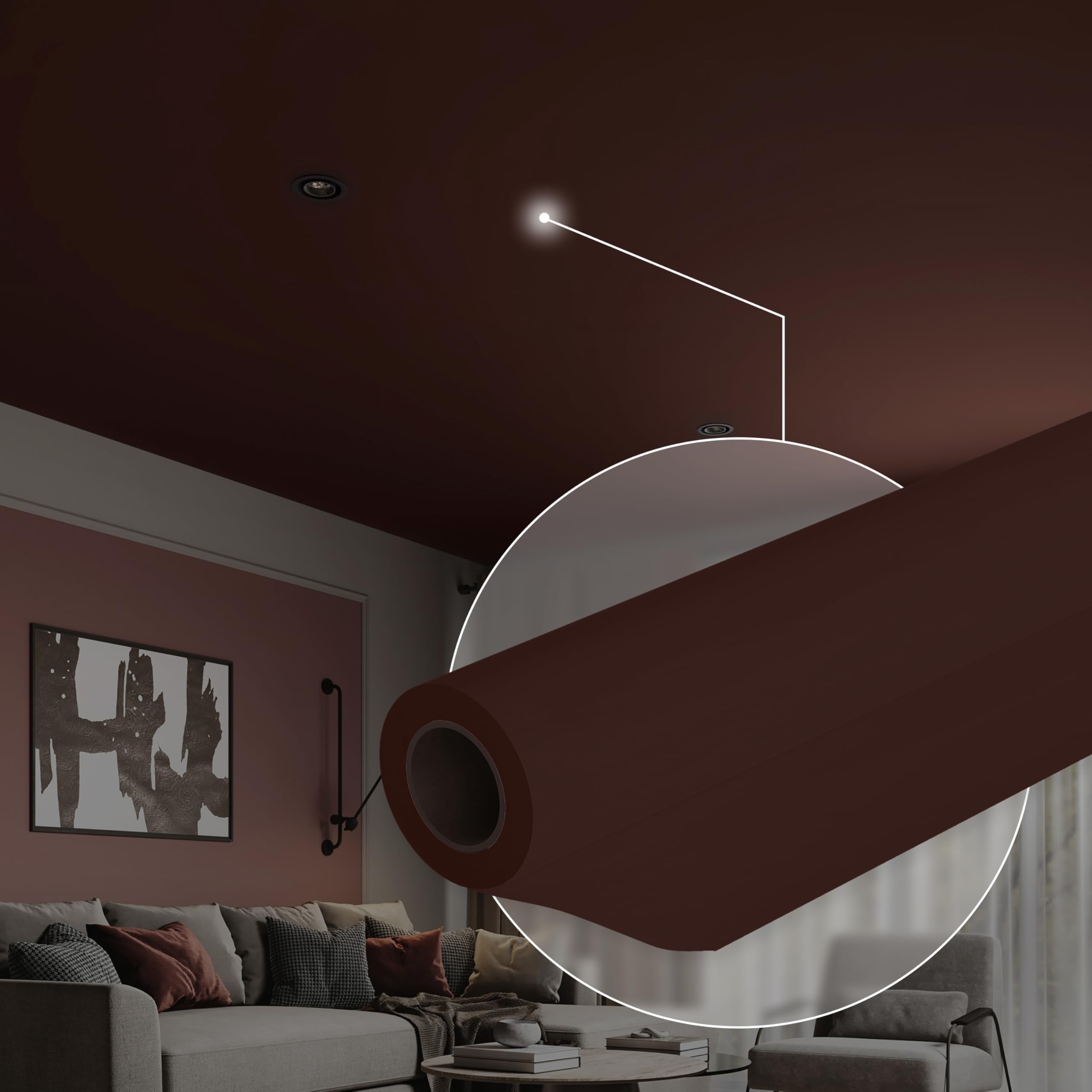 Ceiling Decor Film - Brown Matt PVC Stretch Ceiling - Room Ceiling Covering Kit, DIY Installation for Modern Ceiling Design fits Kit #10 Film Size 6'7'' * 10'6''