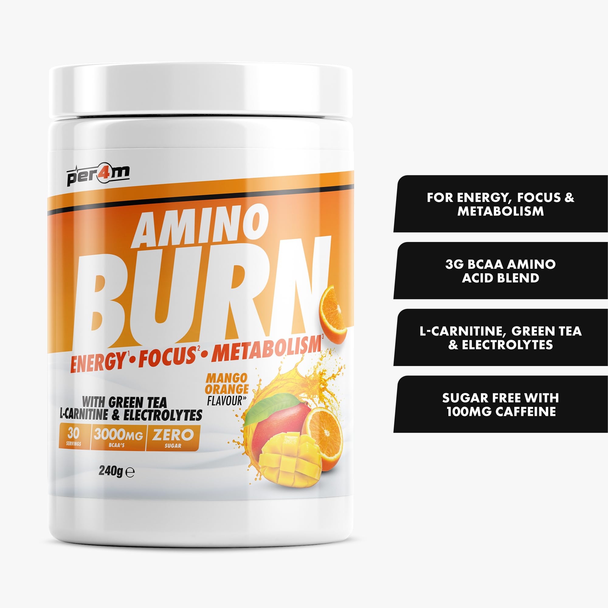 Per4m EAA Xtra, alle 9 essentiellen Aminosäuren, fördert Muskelproteinsynthese & Regeneration, reduziert Muskelkater, als Intra- & Post-Workout-Drink für Sportler & Athleten – Mango-Orange – 240g