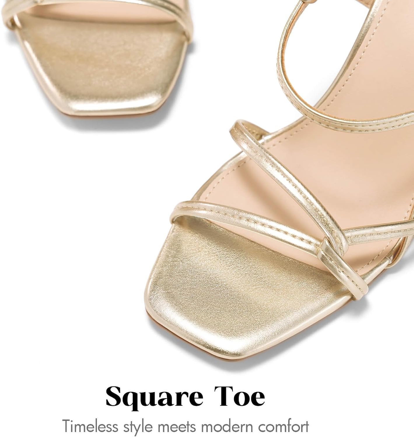 Coutgo Womens Chunky High Heels Strappy Sandals Square Open Toe Ankle Strap Wedding Party Dress Shoes - Image 3