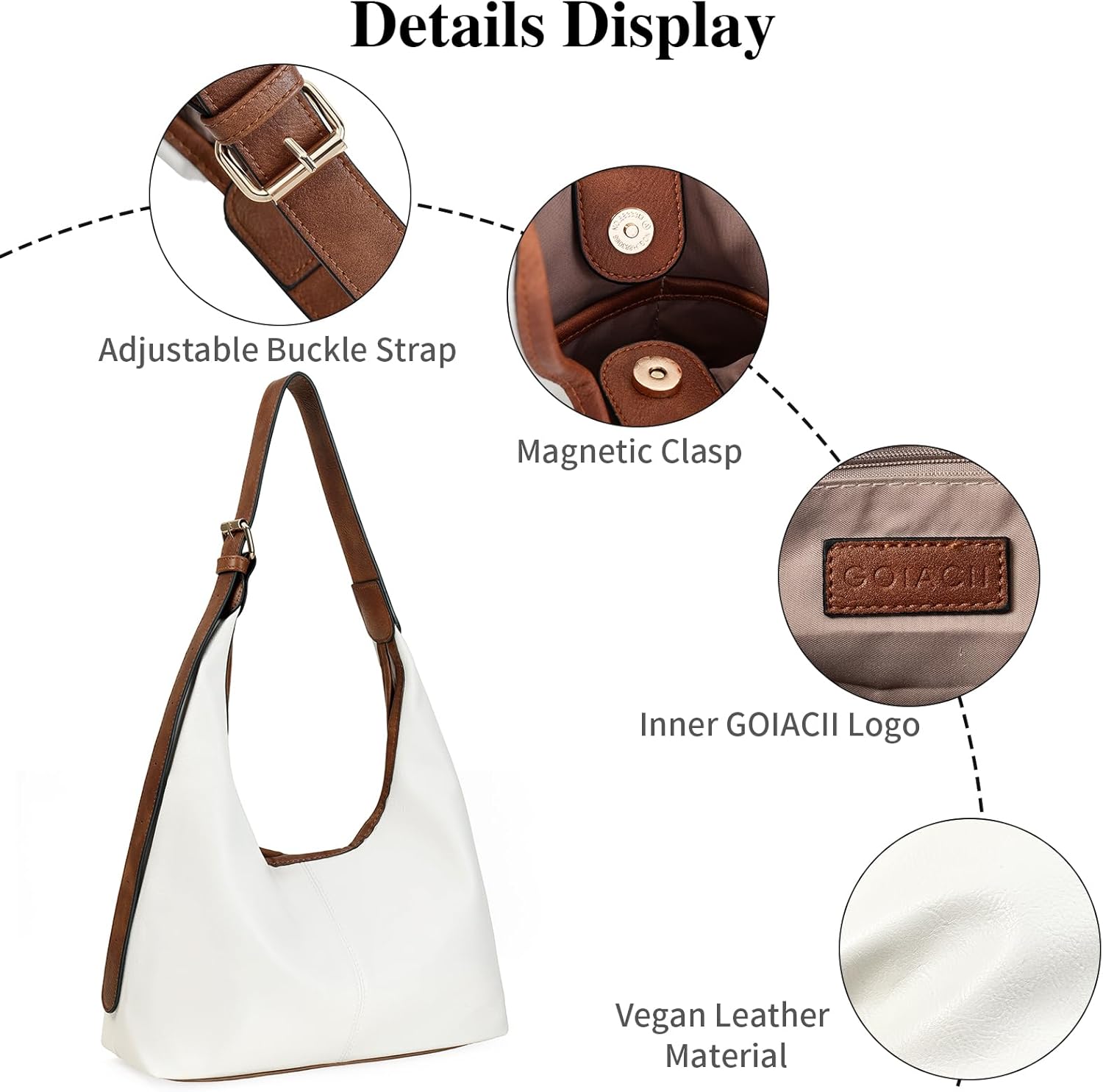 GOIACII Hobo Tote Bags for Women Soft Vegan Leather Shoulder Handbag Slouchy Everyday Travel Purses