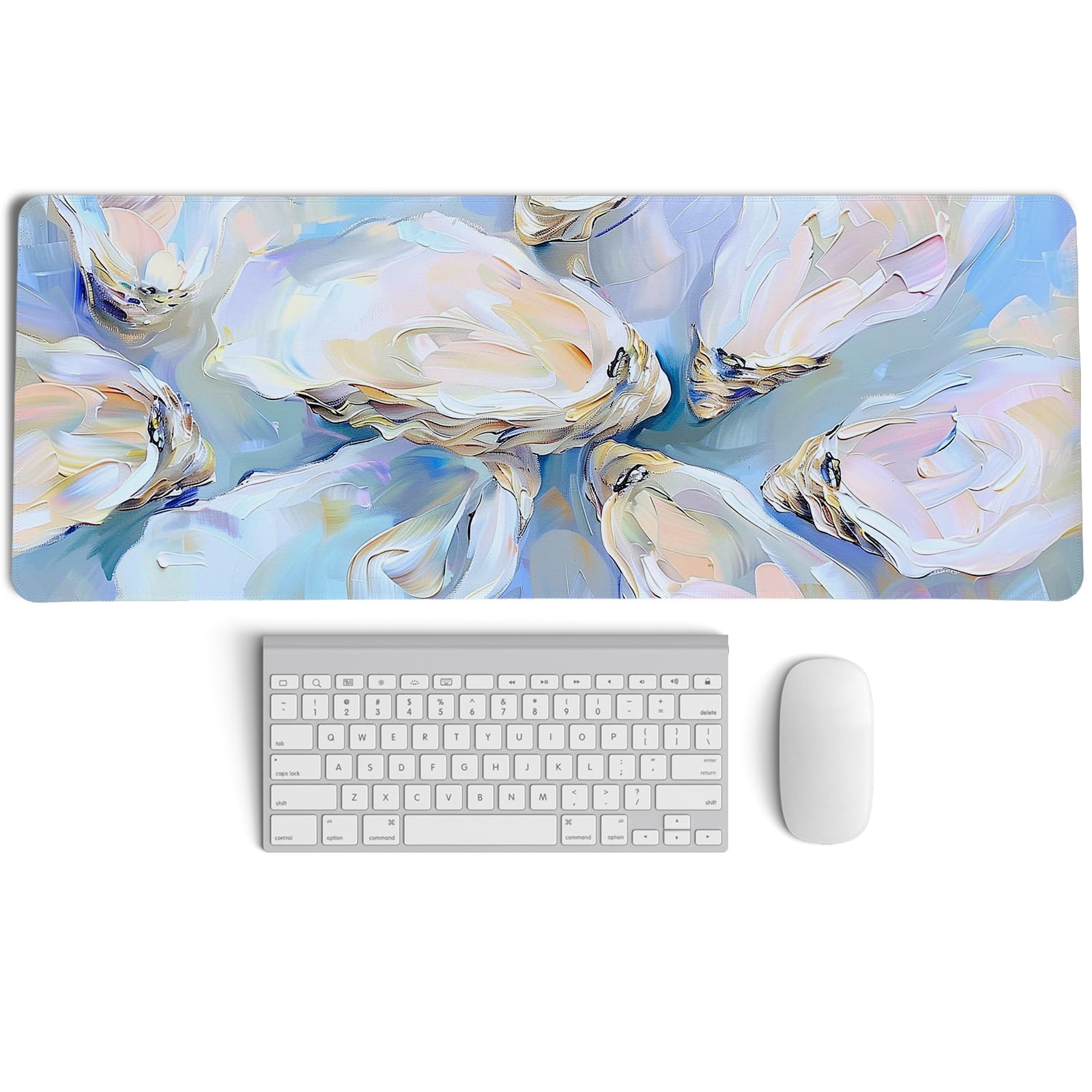 PaJiaNi Blue Ocean Coastal Art Mouse Pad,Colorful Beachy Seashell Mouse Pad,XL Large Oyster Abstract Art Desk Mat,Girly Laptop Desk Mat,31.5x11.8 Inch