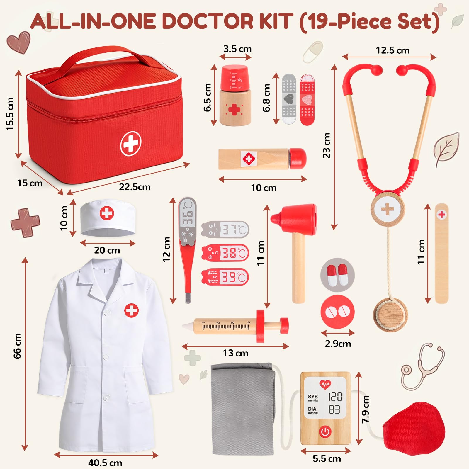 Jouet Enfant 3 Ans, Malette Docteur Enfant Jouet Fille Garçon 3 4 5 Ans, Jeux Enfants 3 Ans en Bois avec Blouse de Médecin, Mallette de médecin, Stéthoscope, Cadeau Enfant 3 Ans Jeux d'imitation