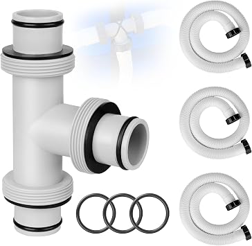1.5" to 1.5" T-Shaped Pool Hose Connector Kit with 3 x 59" Long Replacement Hoses - Pool Hose Adapter for Intex & Coleman Above Ground Pool Filter Pumps, Sand Filters, and Saltwater Systems white