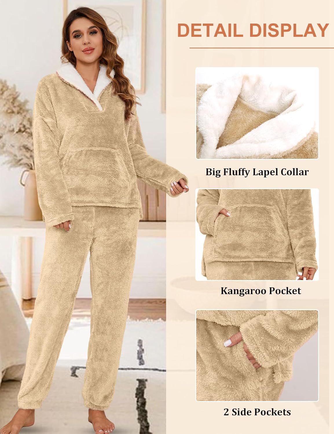 Kissonic Women's Fluffy Pajama Set Fleece Pullover Pants Fuzzy Lounge Set Cozy Winter Pj Sleepwear with Pockets - Image 5