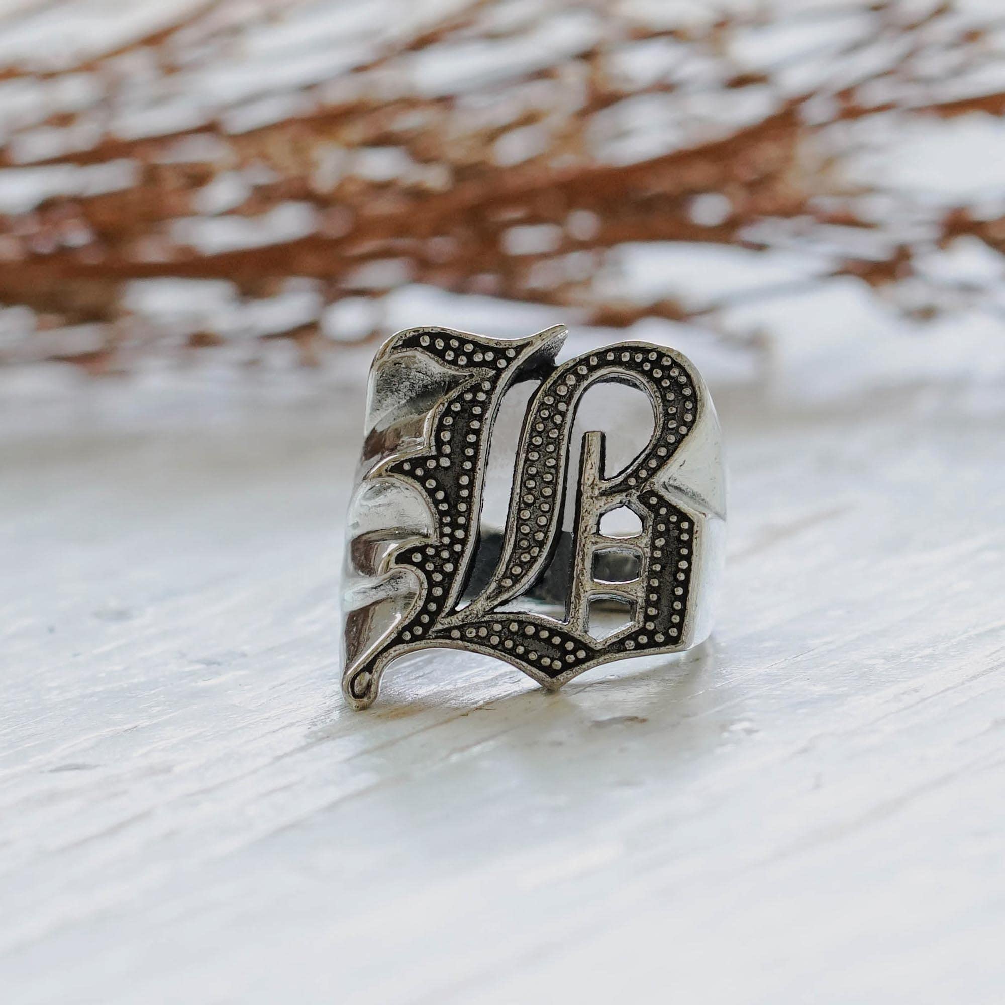 B letter old english ring men sterling silver 925 biker handmade jewelry viking (7)