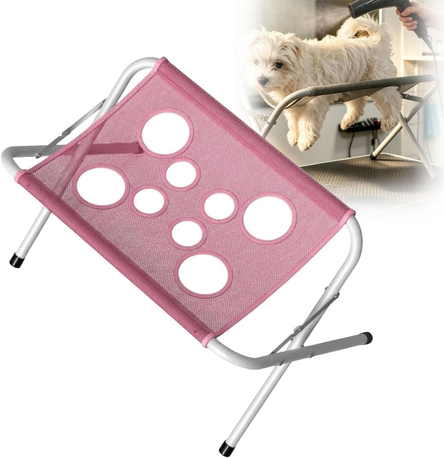 Dog Grooming Bath Table, Pet Care Stand with Scratch-Resistant Mesh (Pink)