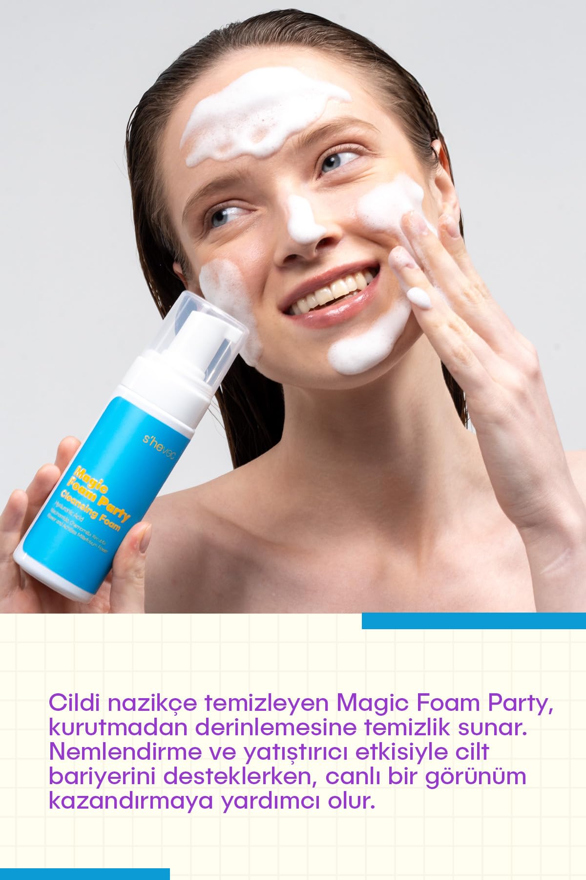 She Vec Magic Foam Party Yatıştırıcı Nemlendirici Etkili Yüz Temizleme Köpüğü (150 Ml)