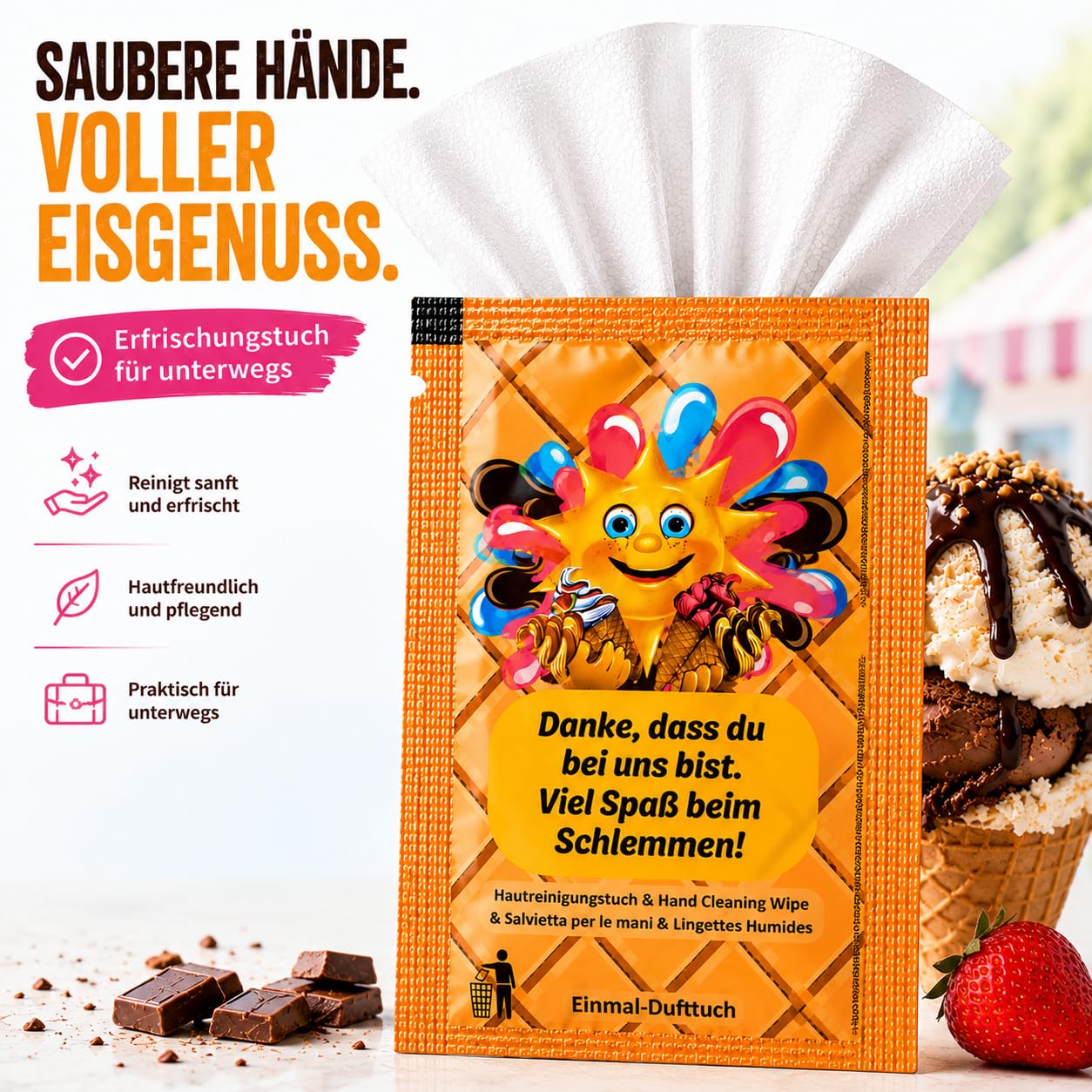 500 Stk Erfrischungstücher einzeln verpackt – Feuchttücher für Gastronomie, Restaurant, Pizza & Fingerfood – Catering Handreinigungstücher Großpackung – Islak Mendil (EisZauber)