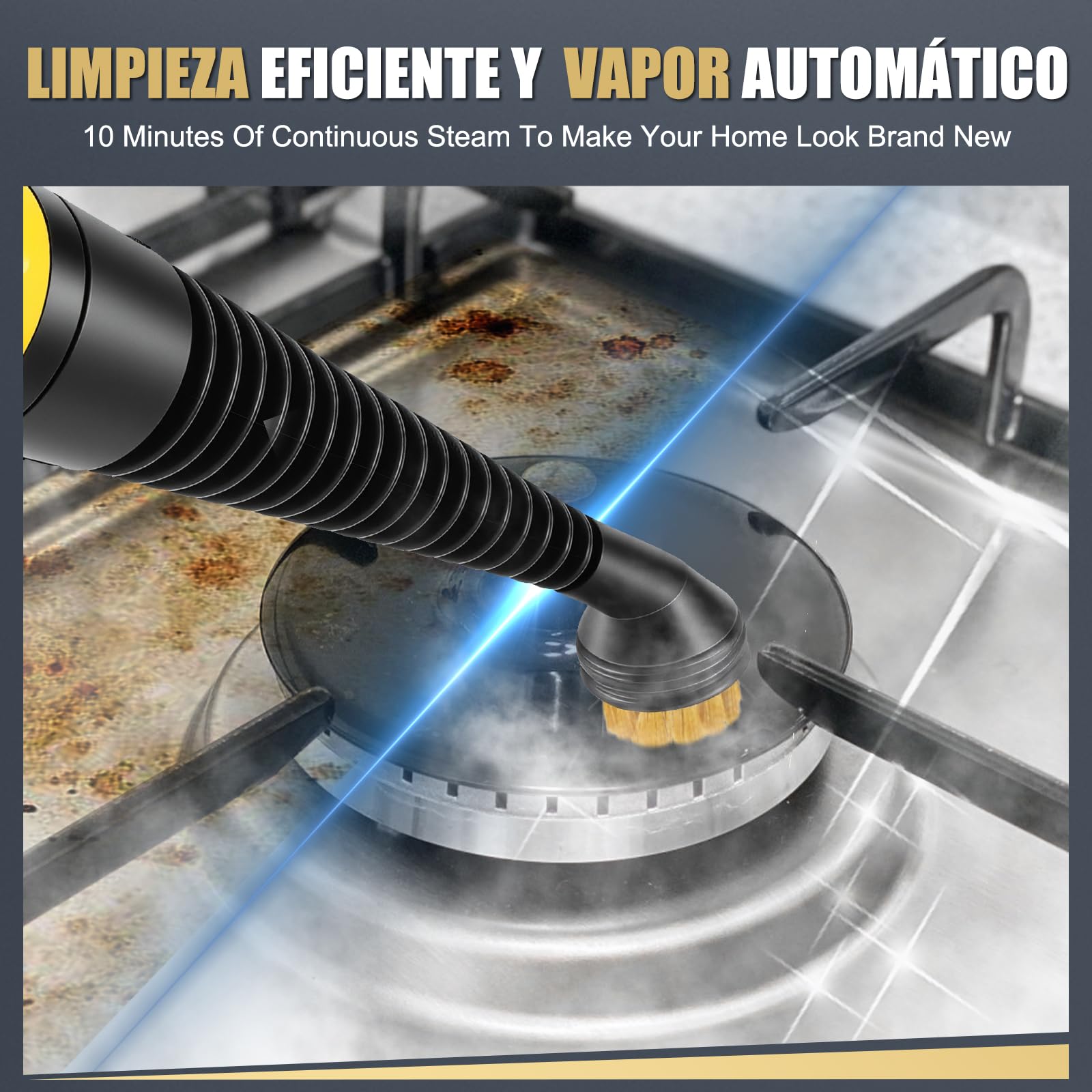 Limpiador a Vapor Portátil,Limpiador de Tapicerias con10 Accesorios,Limpiador a Vapor con Bloqueo de Seguridad&450ml Calentamiento Rápido 3-5 Minutos para Casa Coche, Accesorios Steam Cleaner