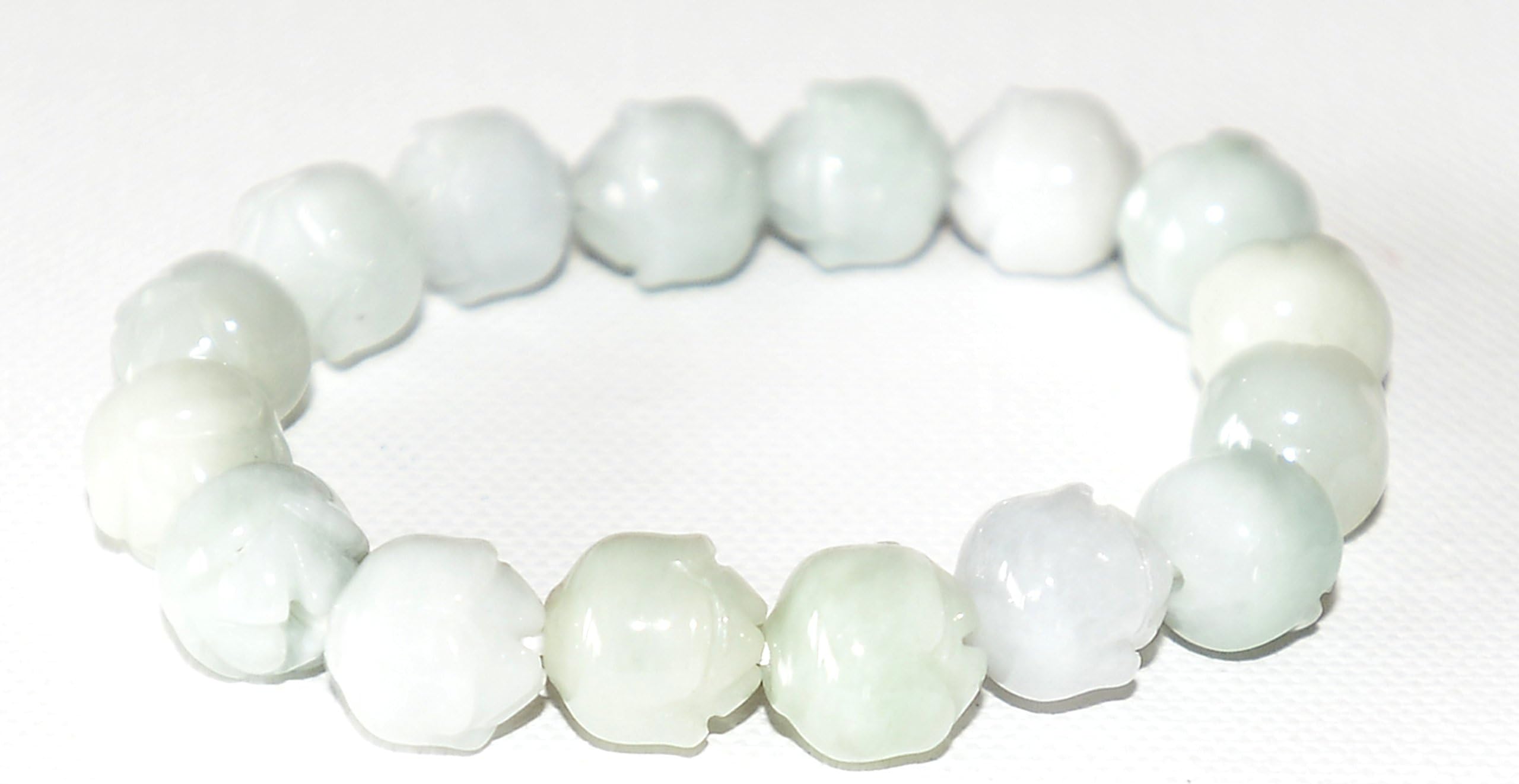 Chinese Feng Shui Spiritual Light Green Jade Lotus Flower In Spring Bead Bracelet For Fertility,Life And Good Health