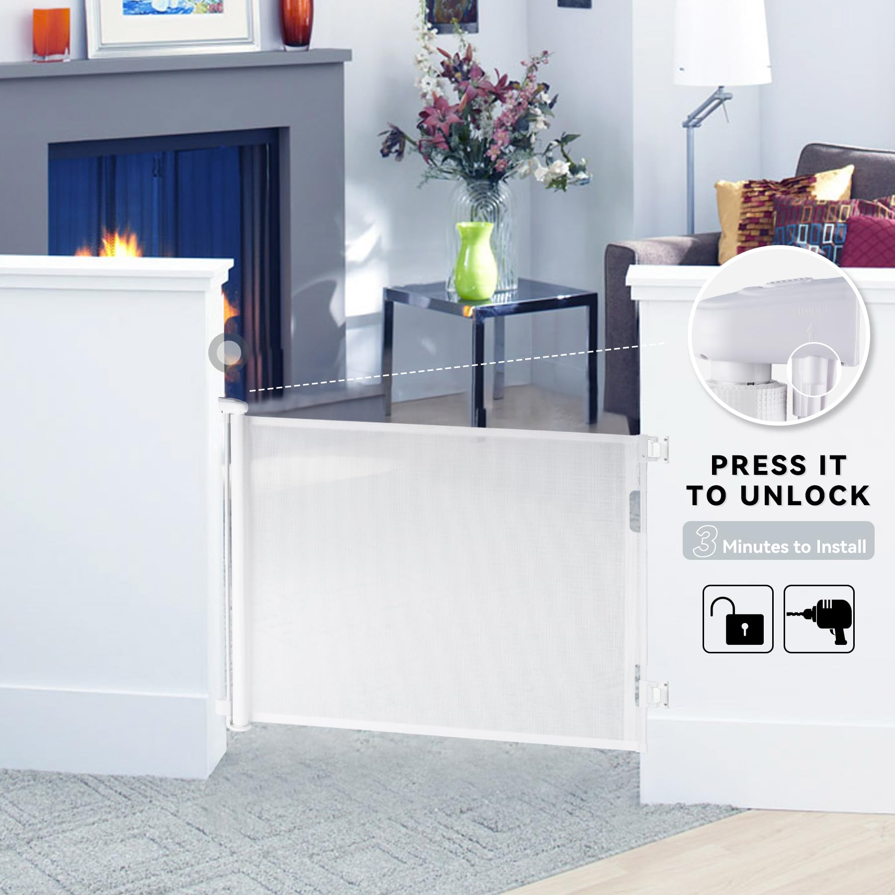 Hawthyhome Barrera protectora para escaleras, extensible, 0-180 cm, para niños, para bebés y mascotas, adecuada para escaleras, puertas, terrazas (blanco, 180 cm)