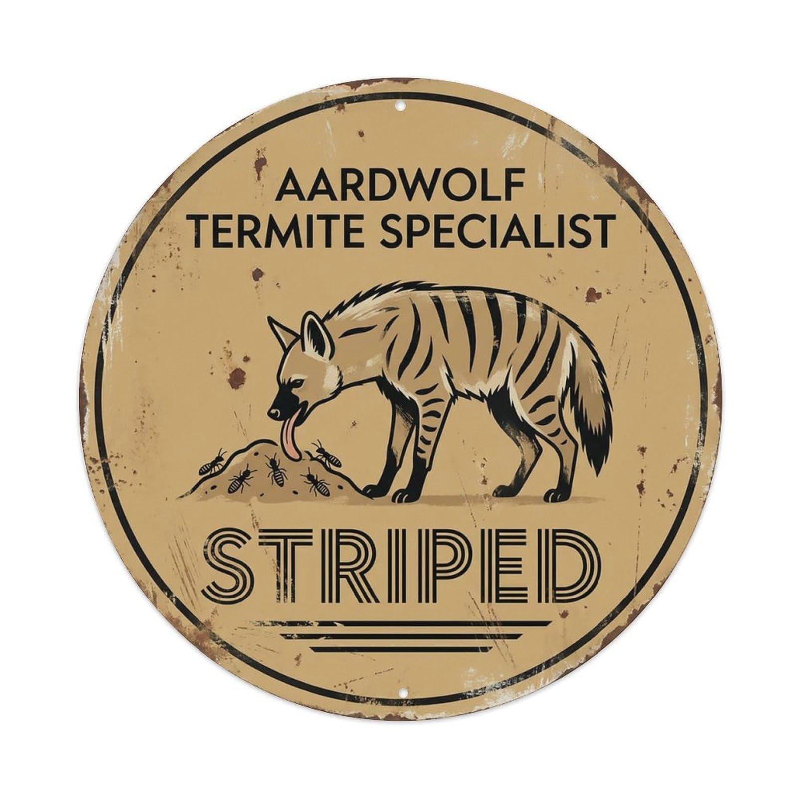 Odgynaw 8X8inch(20X20cm) Aardwolf Termite Specialist Striped Metal Tin Sign