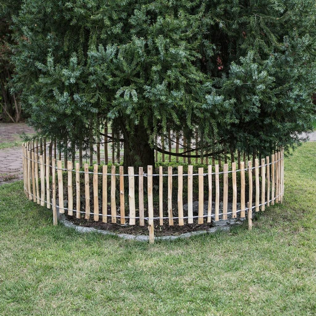 Sevico Staketenzaun imprägniert Haselnuss Holzzaun Haselnussholz Zaunlatte Rollzaun Kastanienzaun Gartenzaun 35 cm x 5m+ Pflock, Lattenabstand: 7-8 cm