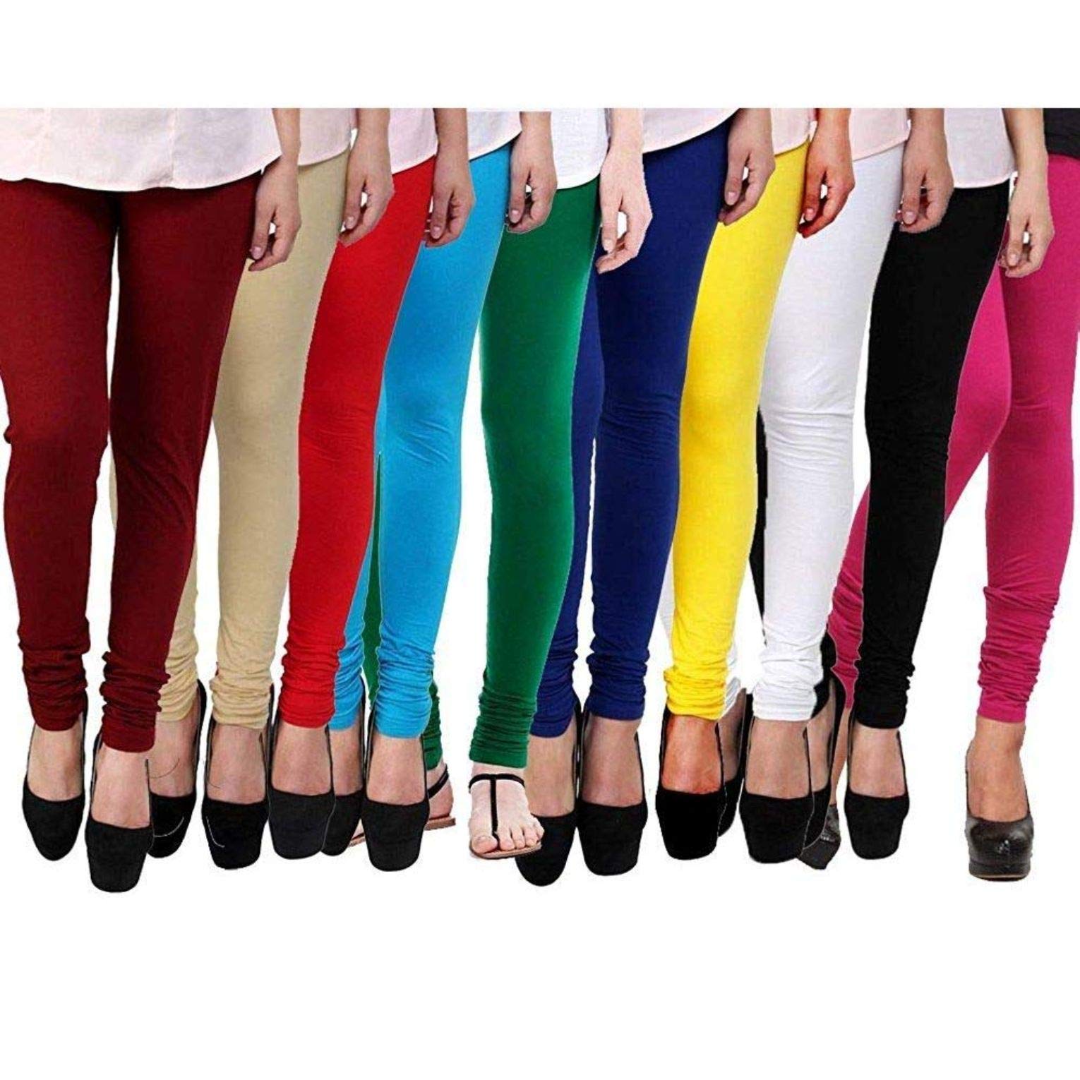 ZAKOD Women's Cotton Mid Rise Leggings |Combo Of 10 | (Multicoloured, Free Size) Slim