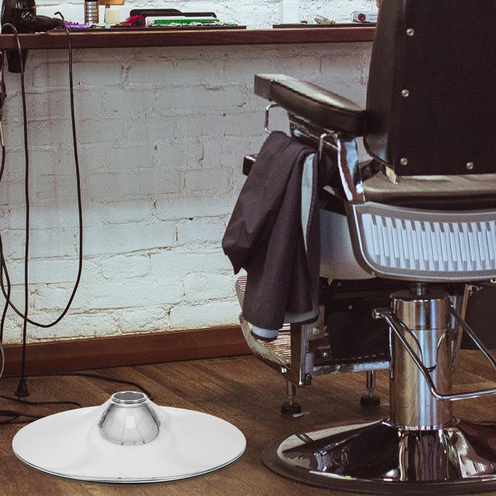 Housoutil Socle Robuste pour Fauteuil de Salon et Fauteuil de Barbier en Acier Inoxydable Base Pivotante Argentée pour Coiffure et Travail Confortable