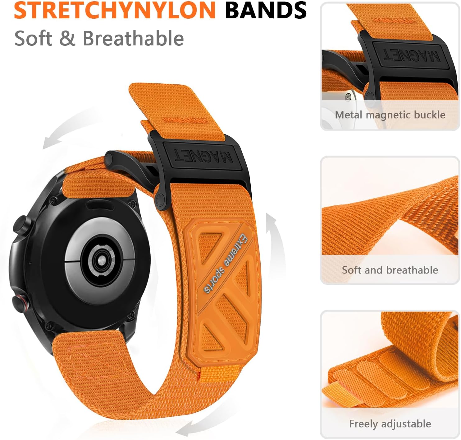 Compatible with Samsung Galaxy Watch 3 45mm/Galaxy Watch 46mm/Gear S3 Frontier/Classic, featuring a 22mm nylon magnetic buckle strap, specifically designed for men.