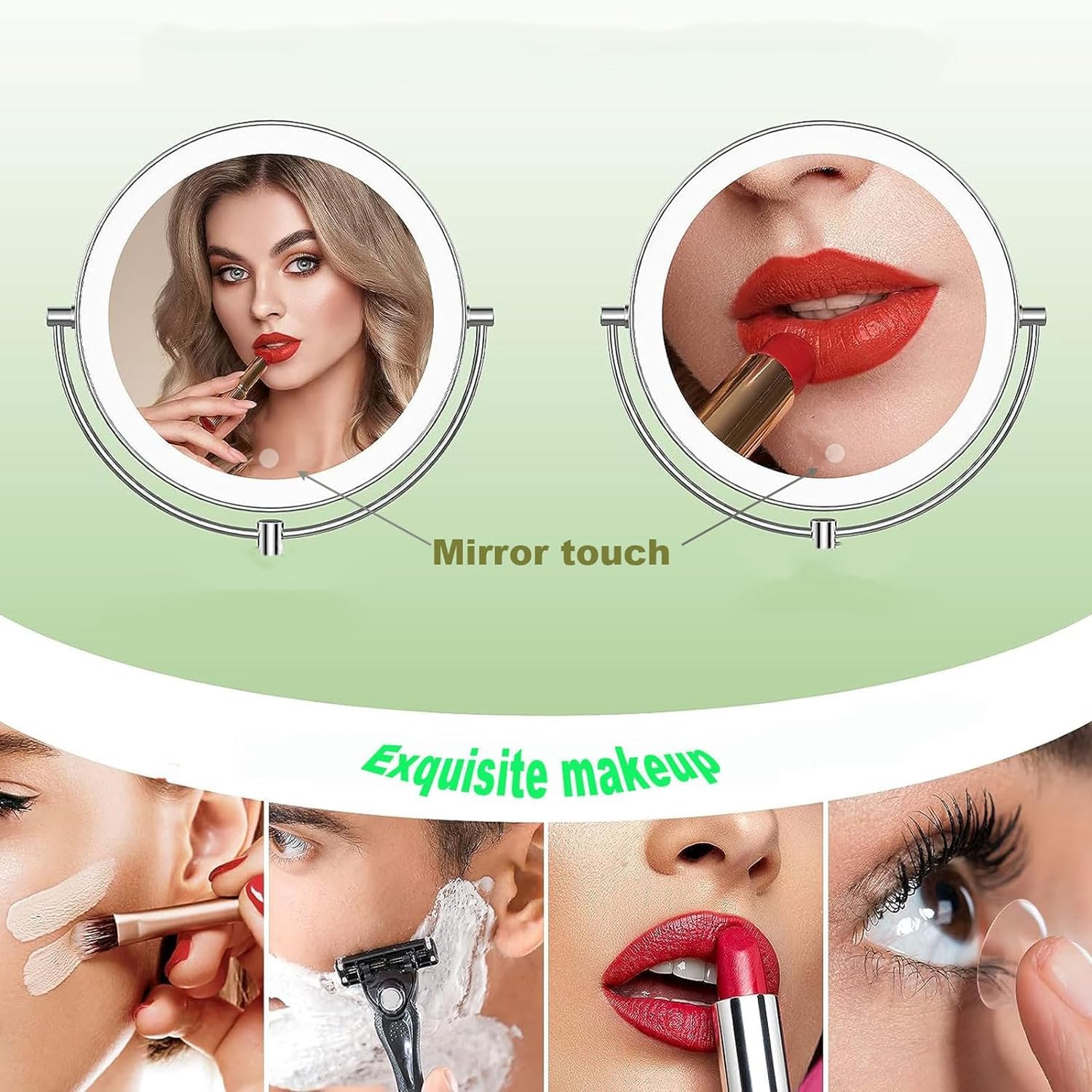 Genérico Espejo de Maquillaje Iluminado montado en la Pared Recargable con Aumento 10X, Brillo y Altura Ajustables, rotación de 360°, Espejo de Aumento con luz para Mujeres Carga USB