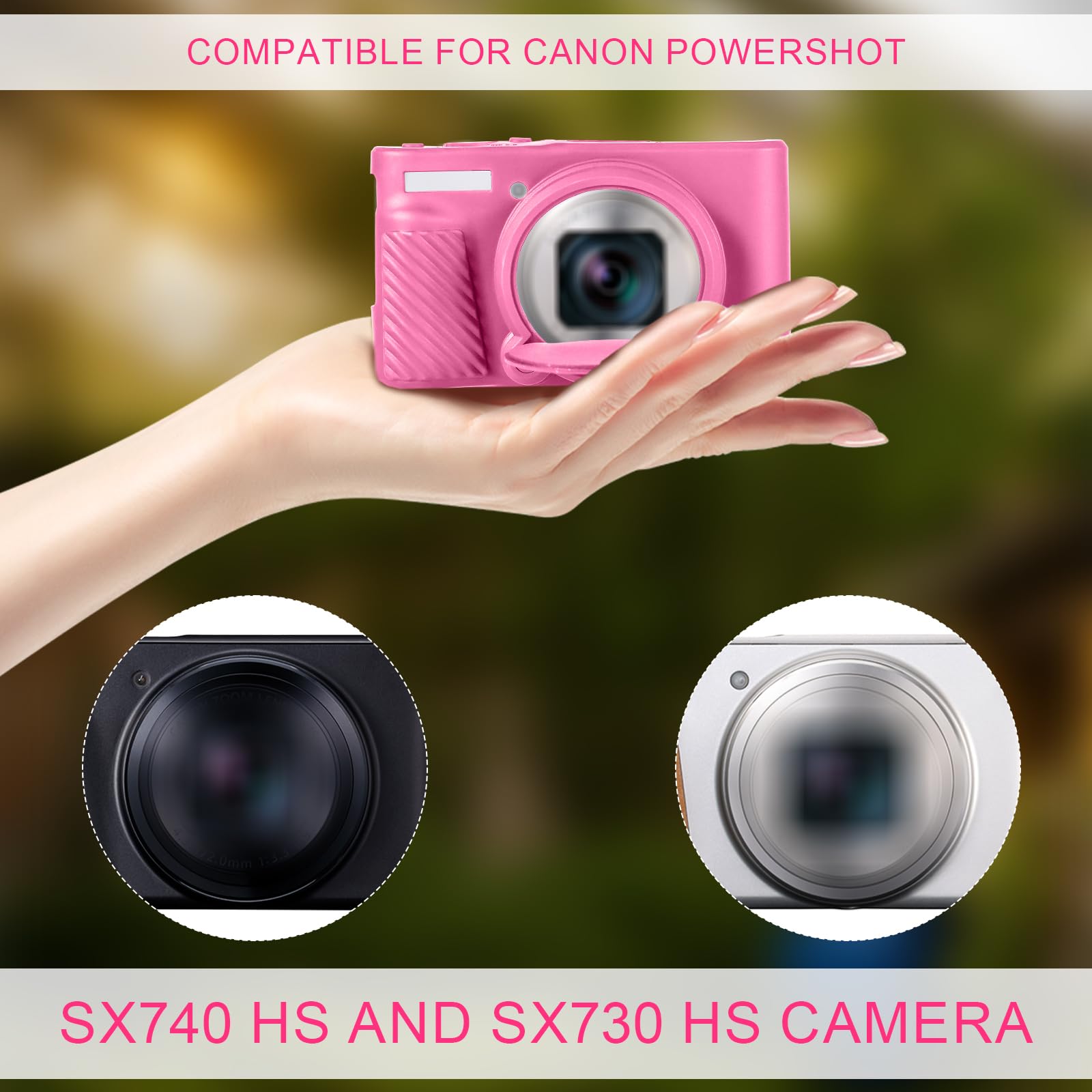 Siliconen Hoes voor Canon SX730/SX740 met Afneembare Lensdop (Roze