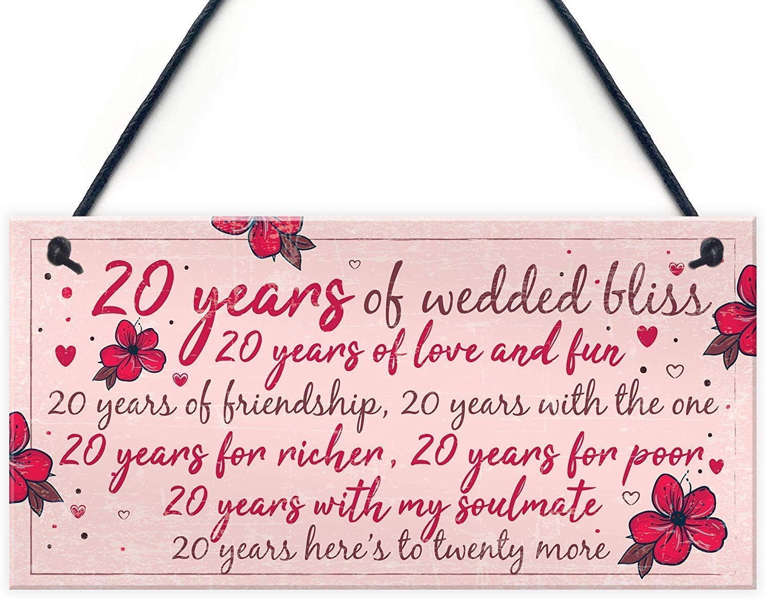 MAIYUAN 20th Wedding Anniversary Wooden Signs Plaque Card Gift for Husband Wife Home Decor Crafts 12x6(2BW2078)