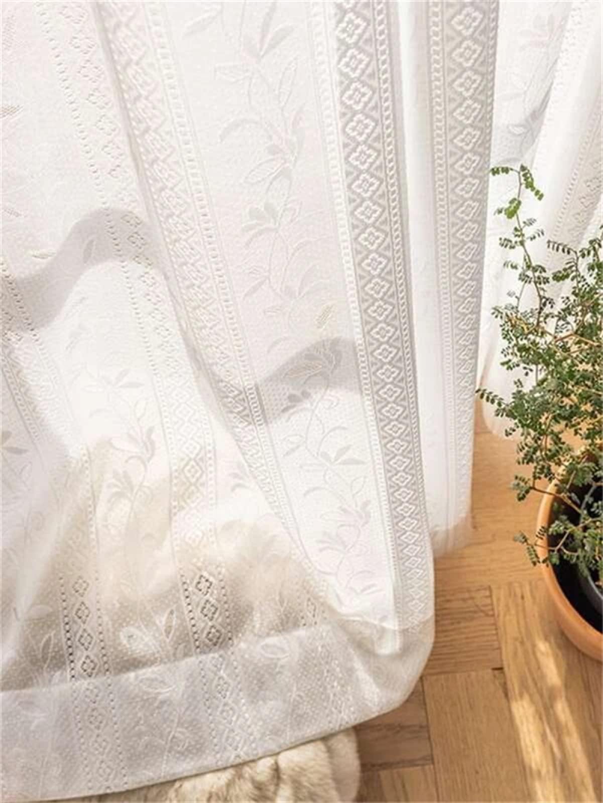 2 Piezas Cortinas Salon Modernas Visillos Poliéster Visillo semitraslúcido con Ollaos para Casa Decoracion Dormitorio, Salón o Habitación - 229 x 274cm(An x Al) Hoja Blanca