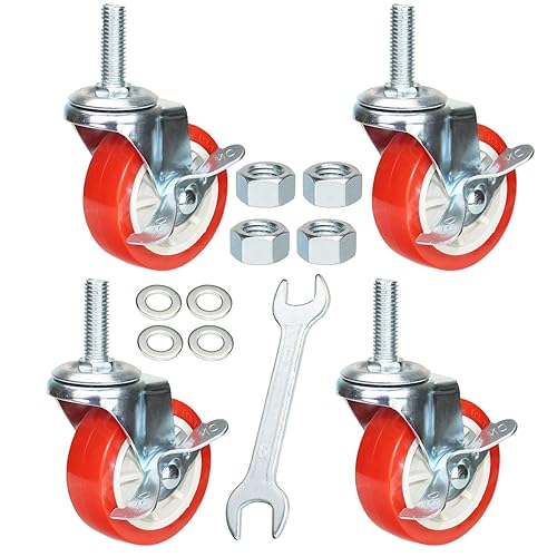 Miniatura 4 de Dicasal - Ruedas giratorias de tallo roscado de tamaño americano, resistentes, de hule, duraderas, con rodamiento de 12-13 x 1-12 pulgadas, ruedas