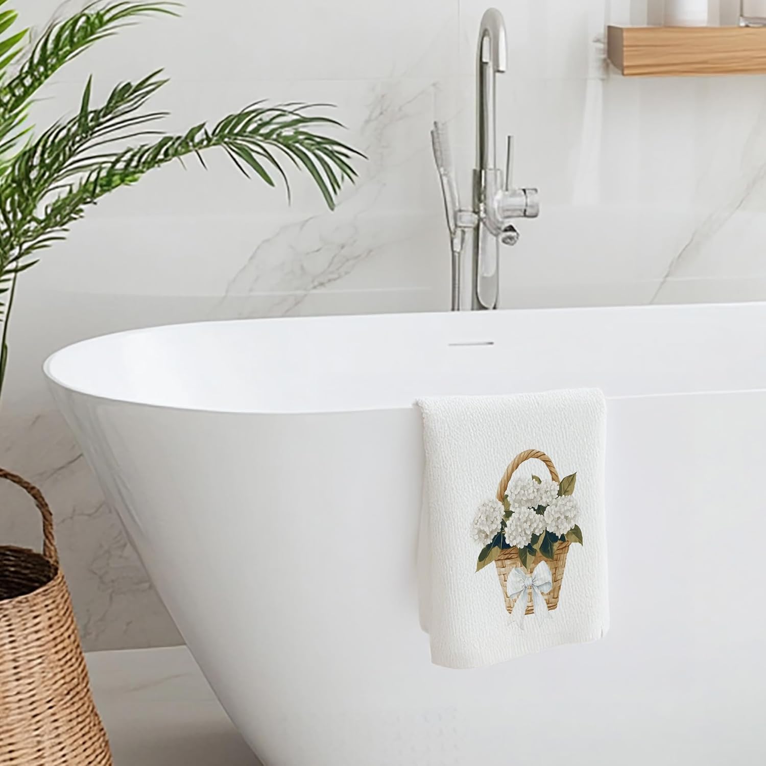 Cabana Bro White Hydrangea Floral Kitchen Towels, Hydrangea Dish Tea Towels for Kitchen Decor, Cottagecore Blue Flower Botanical Decorative Hand Towel for Bathroom, 16x24 Inch - Image 4