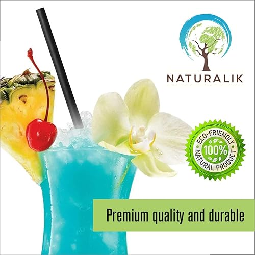 Miniatura 3 de Naturalik Paquete de 1000 pajitas de papel negro biodegradables, extra duraderas, sin tintes, respetuosas con el medio ambiente, popotes de papel