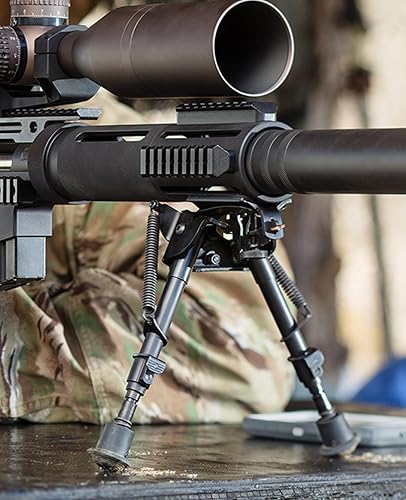 Miniatura 6 de CVLIFE Bípode de rifle con inclinación de pivote, perno giratorio y palanca de bloqueo en S desmontable para estabilidad y tiro al blanco