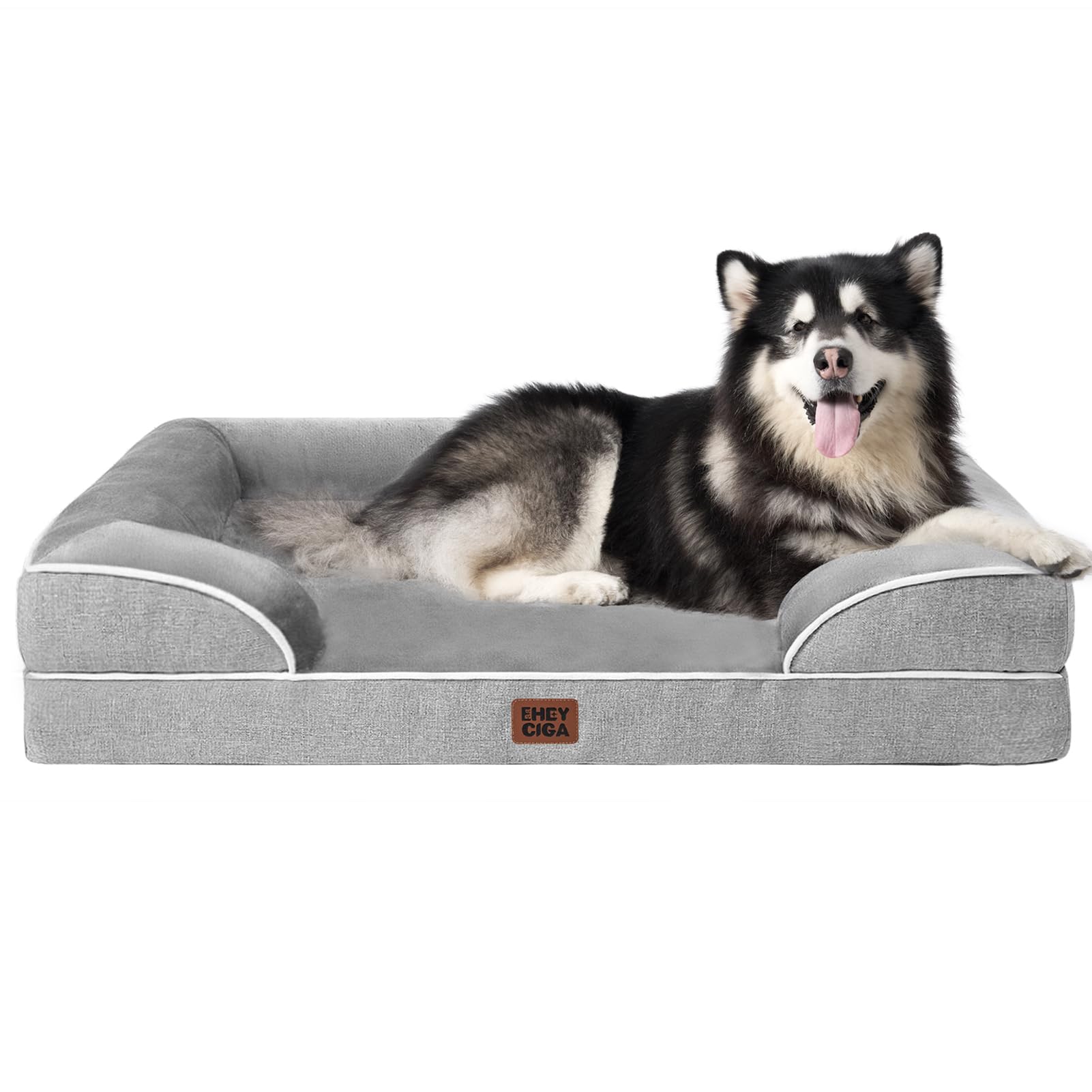 EHEYCIGA Cuccia Cane Interno Taglia Grande XL, Cuscino Cane Impermeabile Sfoderabile e Lavabile, Letto per Cani con tre Lati Rialzati Ortopedico, Cuccia Divano per Cani, Grigio, 122x89x20cm