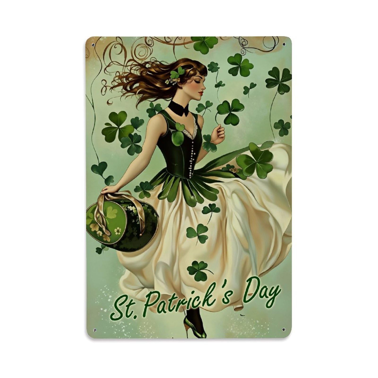 Enderetf Vintage Clover Pattern Dress Design Art Tin Sign Metal Poster, Home Bar Garage Man Cave Cafe Indoor & Outdoor Wall Decoration 8X12inches