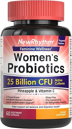 NewRhythm Probióticos vaginales para mujeres, con polvo de piña, vitamina C, equilibrio natural del pH vaginal, apoyo inmunológico y salud