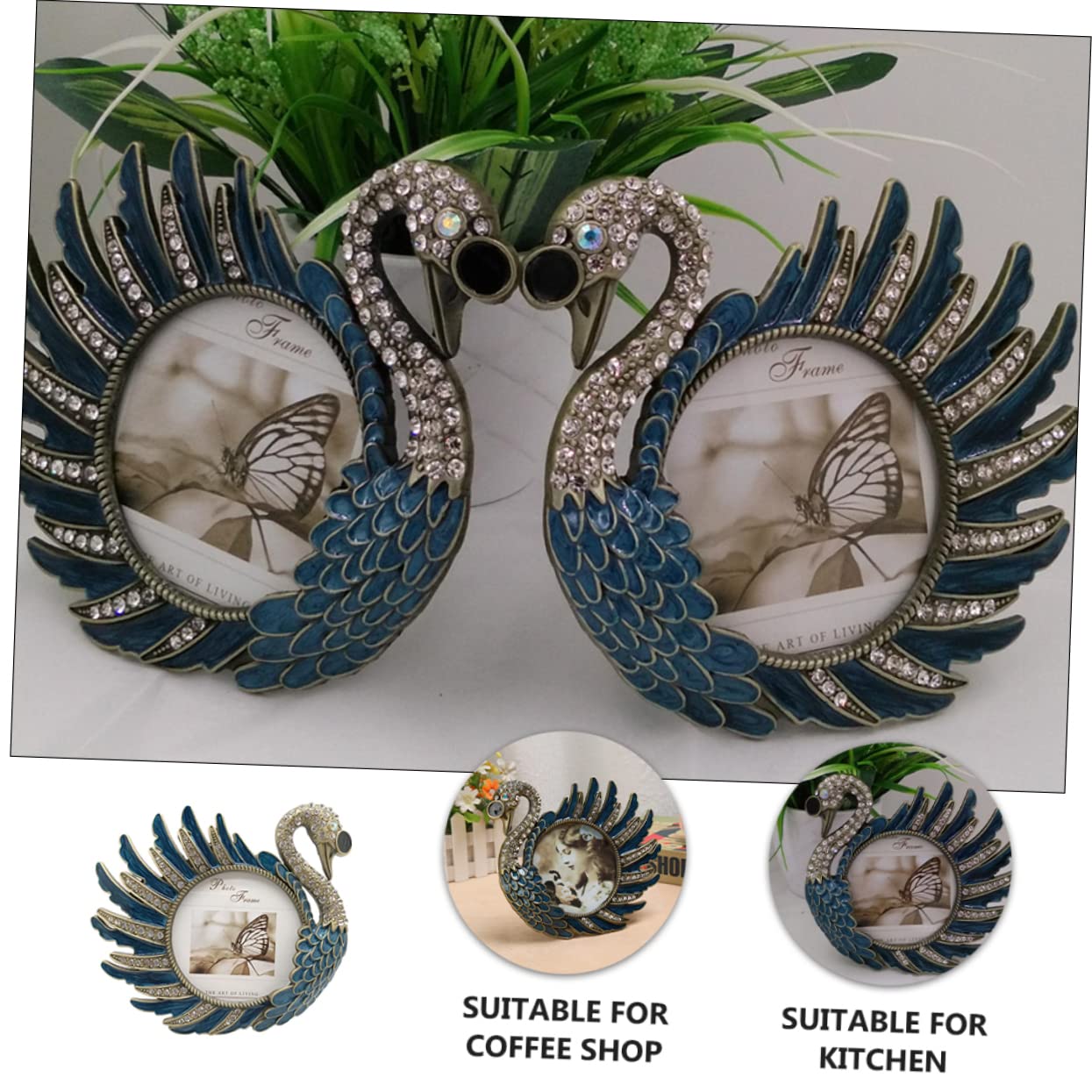 GARVALON Schwanen Fotorahmen Glatte Oberfläche Vintage aus Metall Tischdeko für Eingang und Schlafzimmer Geschenk für Hochzeiten und Kinderfotos