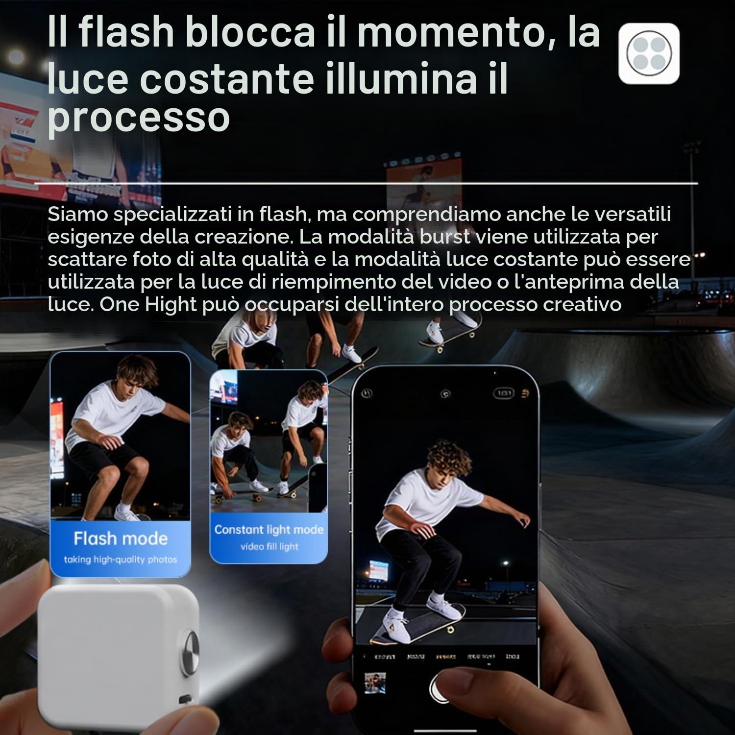 Funmount, luce flash esterna per smartphone, 18 W, con luce fissa da 3 W, lampada magnetica per cellulare, luce flash a LED sincrono ad alta potenza, per foto e video e live streaming (nero)