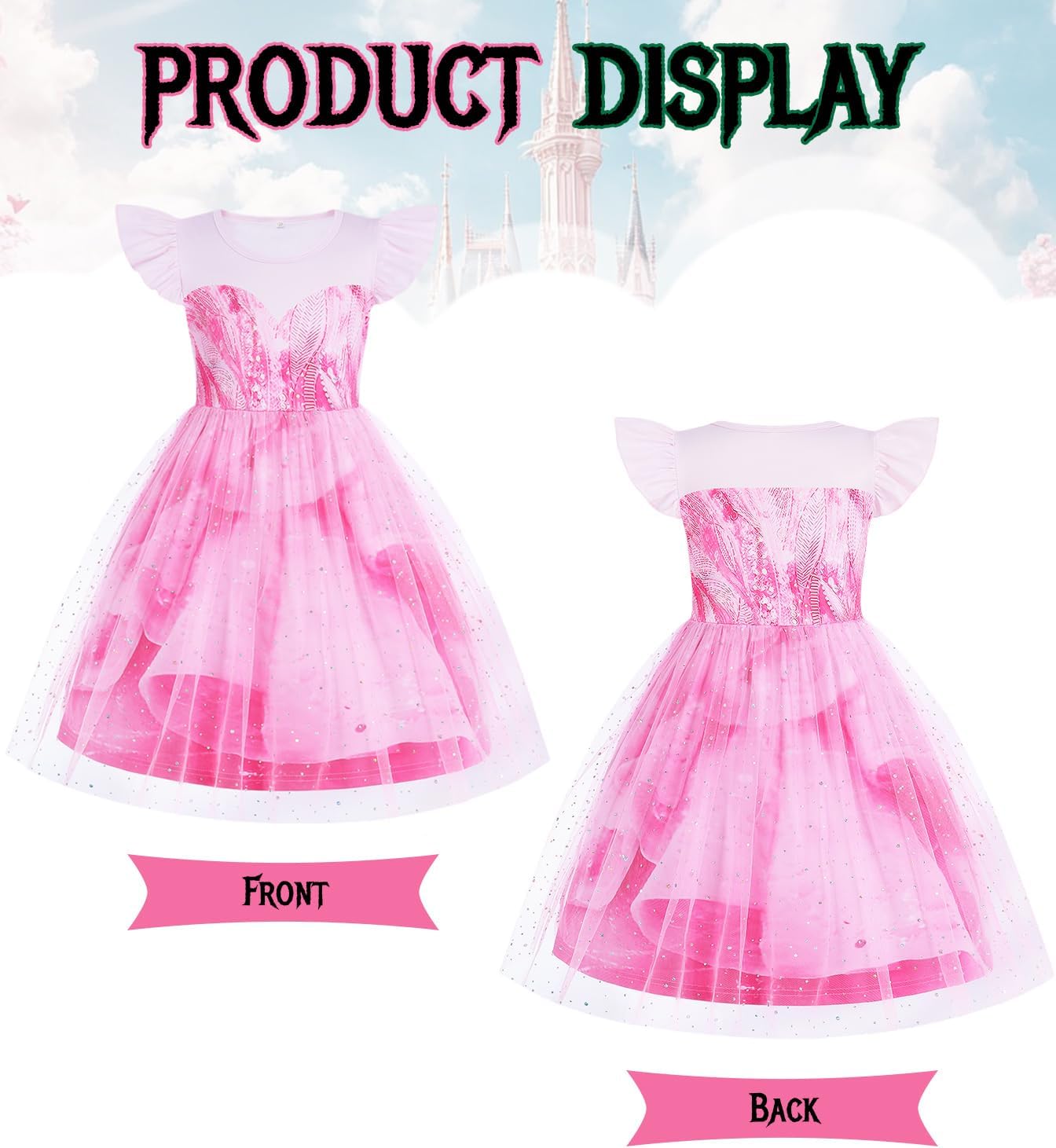 Good Witch Costume Pink Princess Dress Kids Halloween Costumes Witch Dress with Star Crown - Image 4