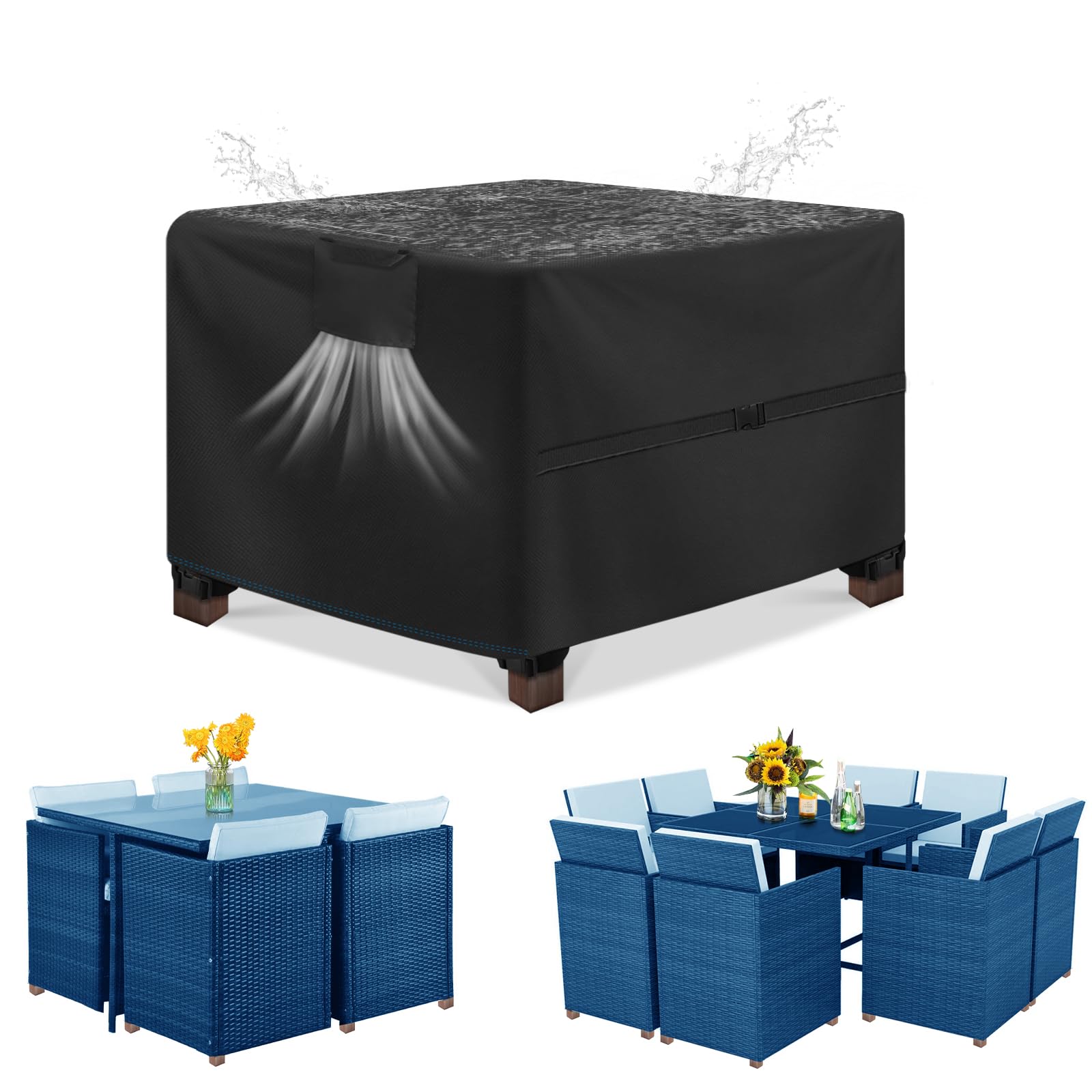 SIRUITON Copertura per mobili da giardino,70x70x70cm,con aperture di ventilazione, impermeabile,antivento,resistente ai raggi UV,antistrappo,420D Oxford, copertura per (70x70x70cm)