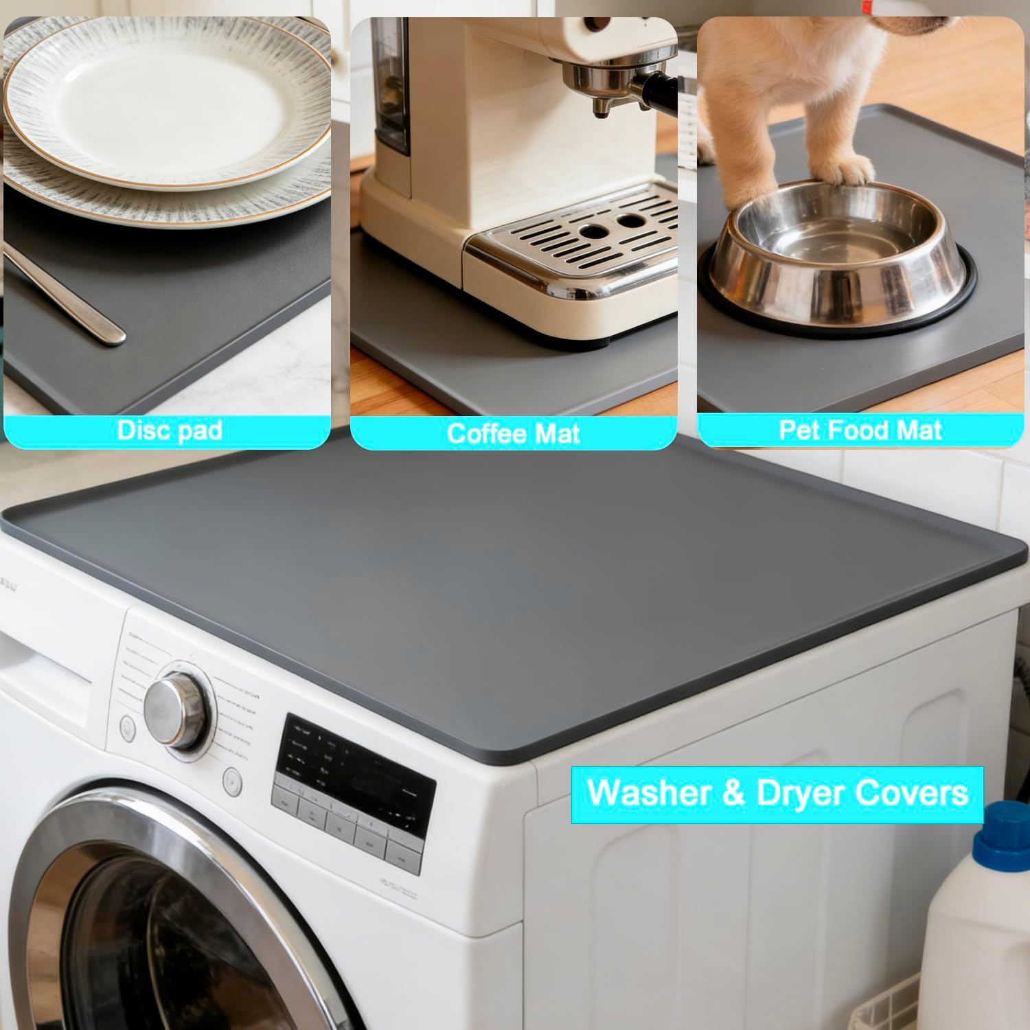 2 PCS Washer and Dryer Topper Protector Mat 26x24 Inch Laundry Washing Machine Top Cover Non-Slip, Waterproof, Silicone Large Washer and Dryer Covers for Top,Gray Dryer Top Protector Mat