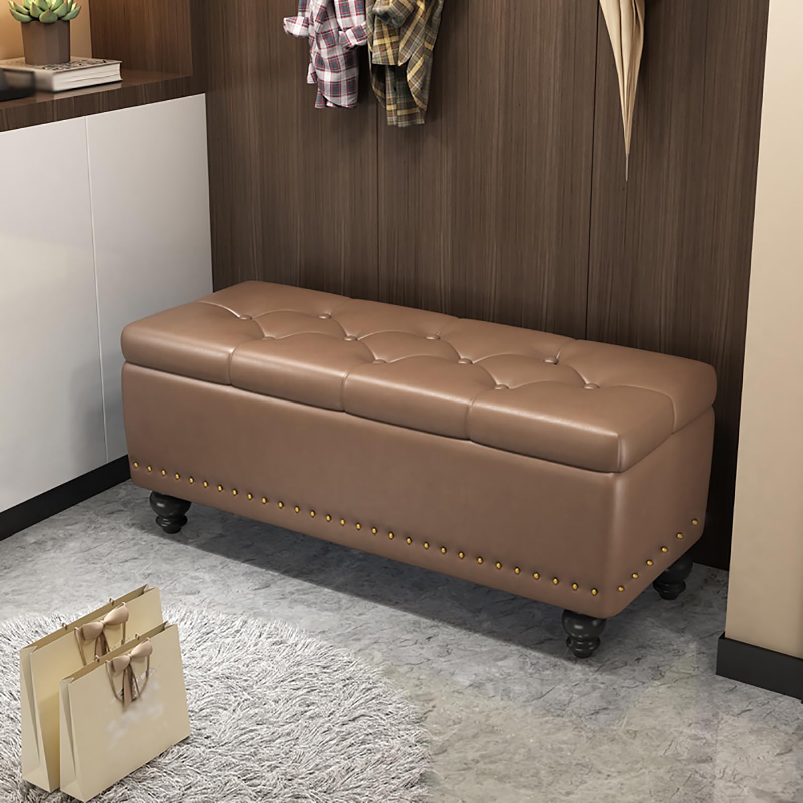 Wodoodporna antypoślizgowa ławka do przechowywania IV drewniany stojak na buty idealny do sypialni salonu wejścia i biura - 80 x 40 x 43 cm stylowy i funkcjonalny dom