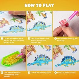 Labeol Diamond Art Kits for Kids Boys and Girls Ages 6-8-10-12 Easy to DIY Creative Diamond Art Sticker Craft by Numbers Kits for Kids and Adult Beginners (New Dinosaurs)