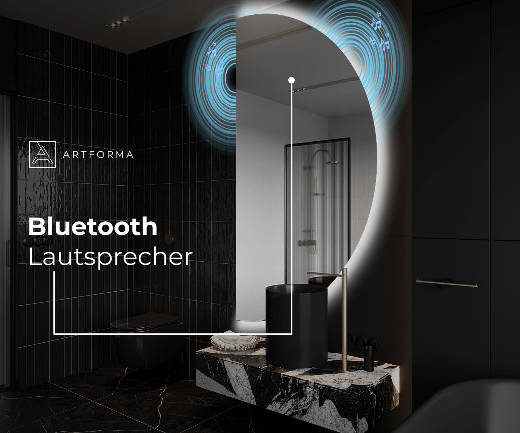 Artforma Badspiegel 50x100 cm Rund OKRHA221 x53, LED, Ohne Rahmen