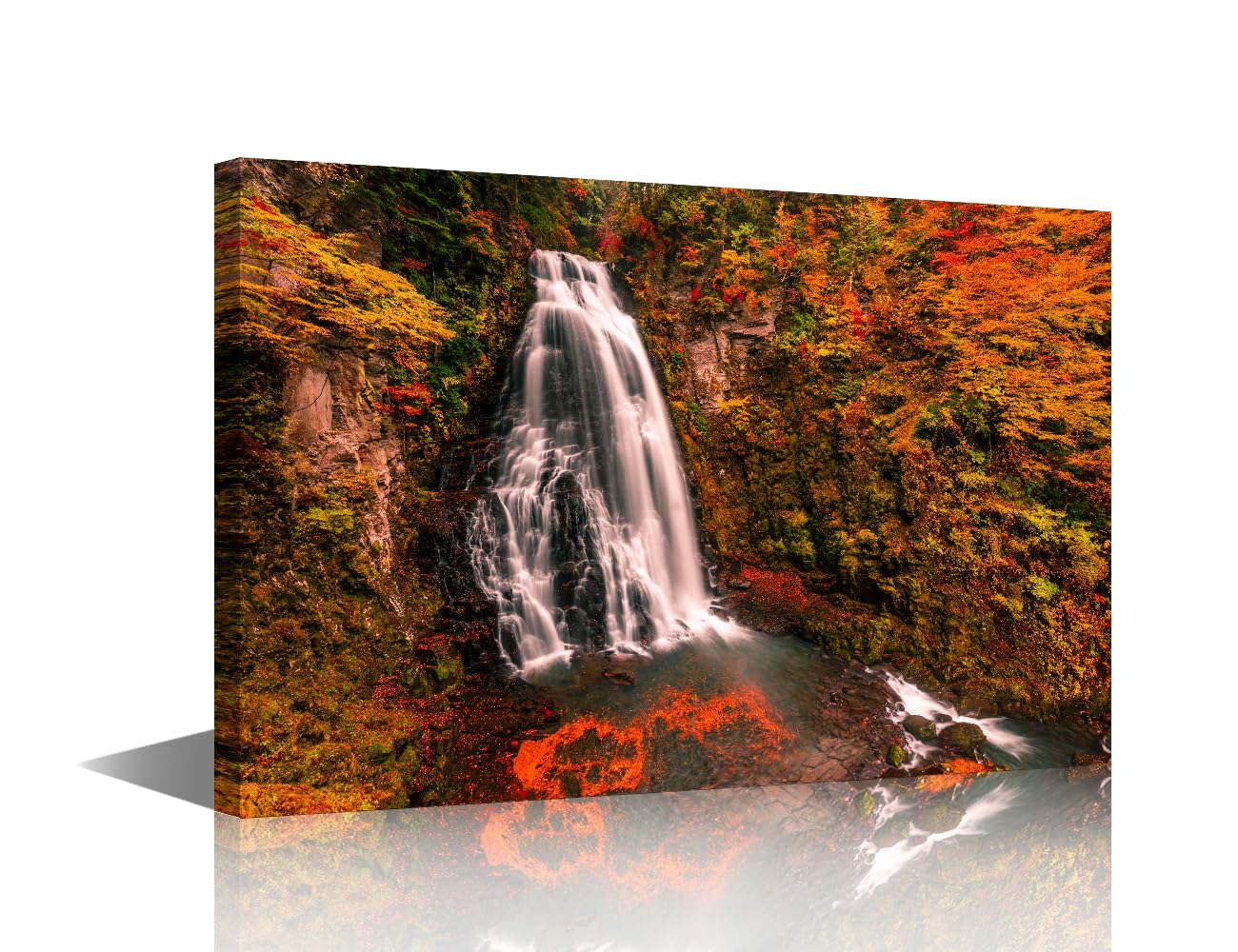 TISHIRON Waterfall Canvas Wall Art for Living Room Late Autumn Falls Posters Decor Bedroom House Decorations Red Autumnal Leaves Wall Paintings Artwork Home Decor 16" Wx24 Hx1 Panel