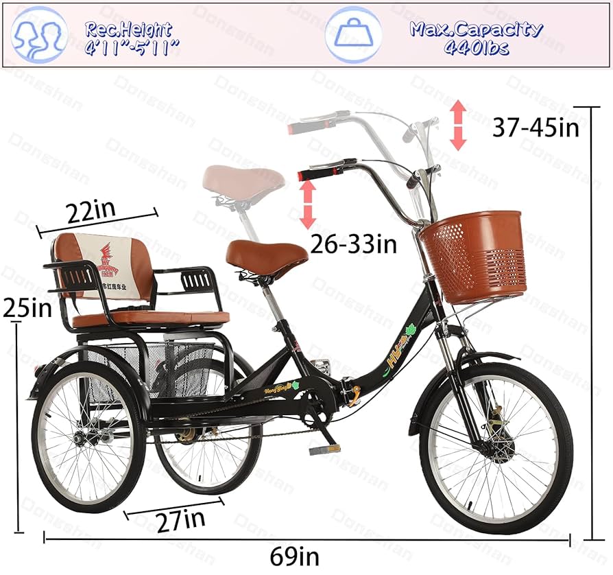 Amazon.co.jp: DONGSHAN 三輪車 大人用 20インチ 高齢者 3輪