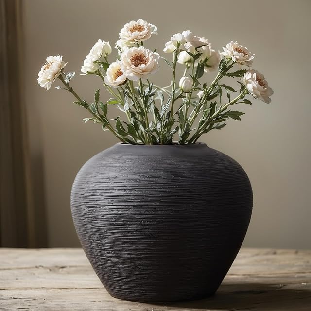 Vase en céramique rustique, 7" Vase en Tall, Vases Vintage, Vase de décoration Terracotta moderne pour décoration maison, Salon, Entrée, Tables centrales, Étagère, Cuisine, Cadeaux maison