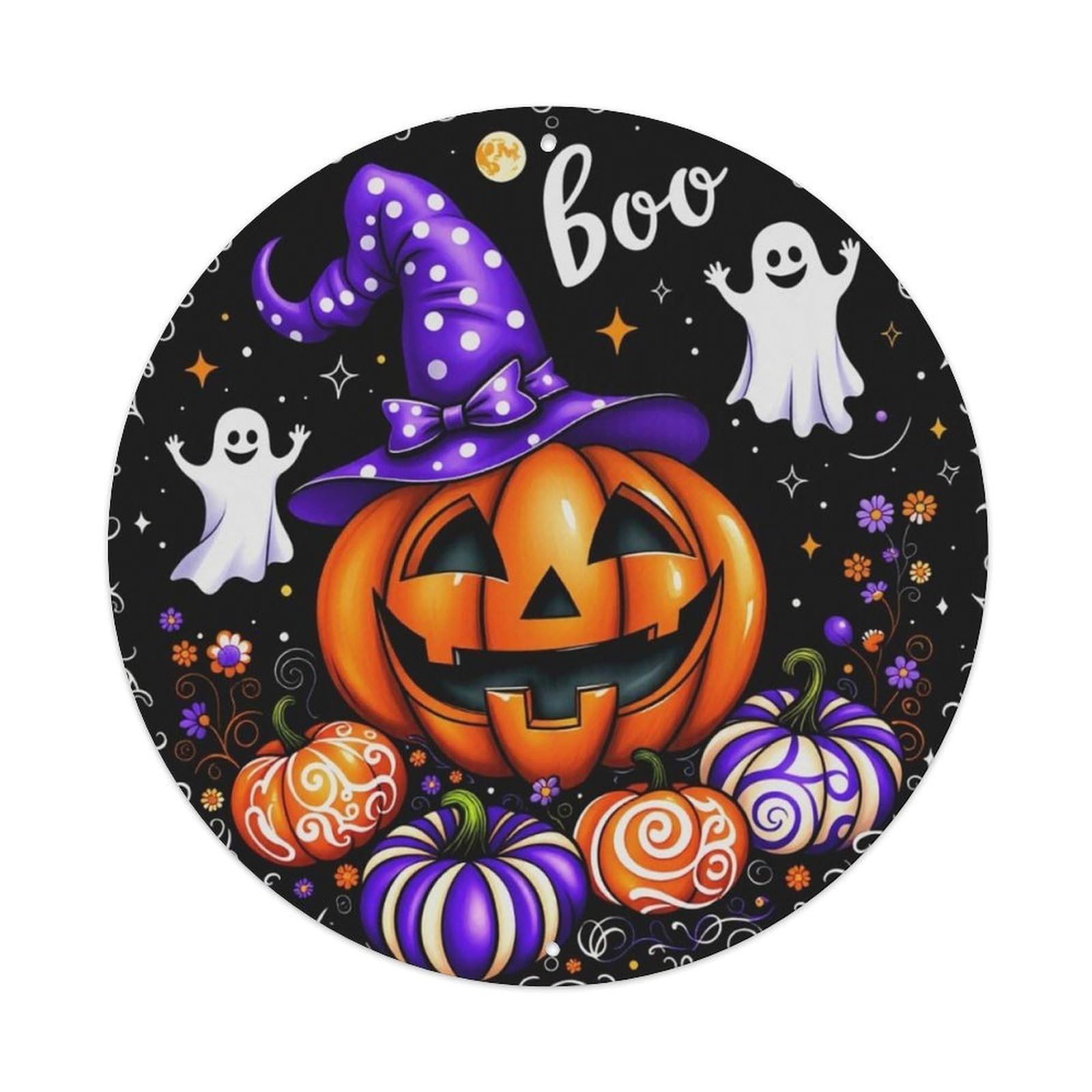 Ldfuieksufg Style Purple Witch Pumpkin Ghost Halloween Round Decor Sign Vintage Aluminium Metal Sign, Retro Wall Decor For Home, Bar, Garage & Farmhouse 20X20cm