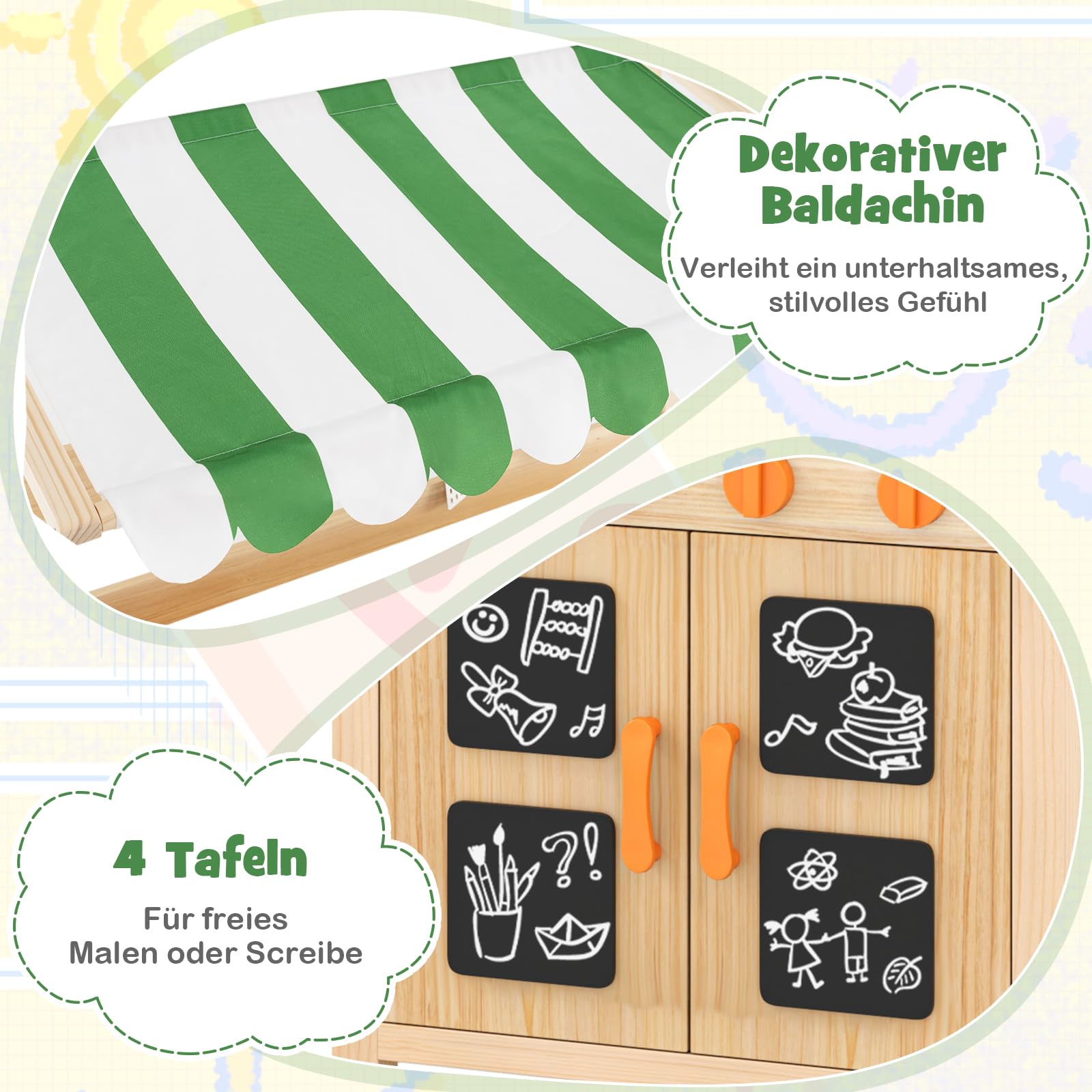 DREAMADE Matschküche Kinder Outdoor, Outdoorküche mit 4 Herd & Waschbecken & Tafel, Gartenküche, Outdoor Küche Kinderküche aus Tannenholz mit Zubehör für Kinder ab 3 Jahren
