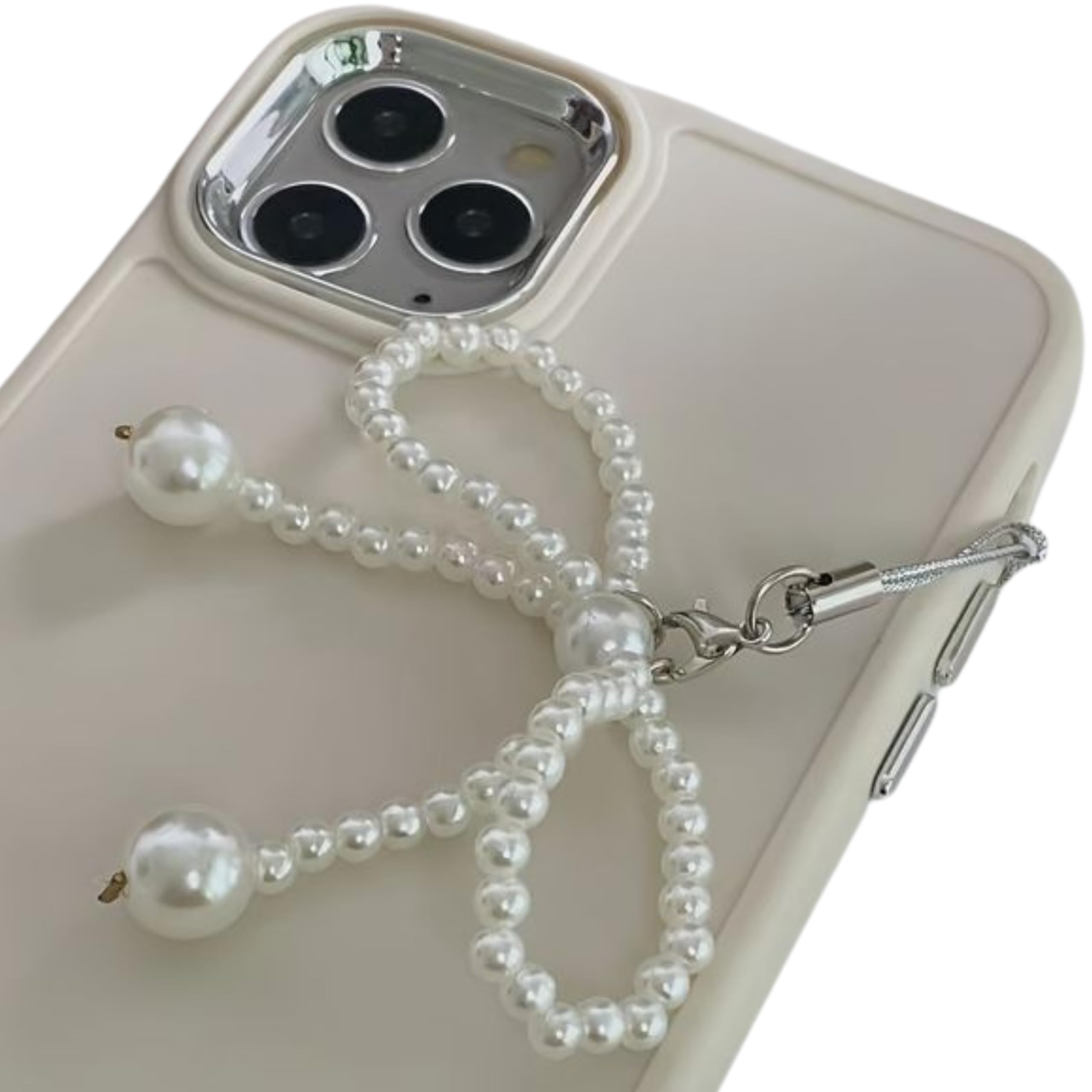 Snowy Shop Coquette Pearl Korean Bow Phone Charm – Stylish Beaded Mobile Chain & Hanging Accessory for Girls & Women White-image-36