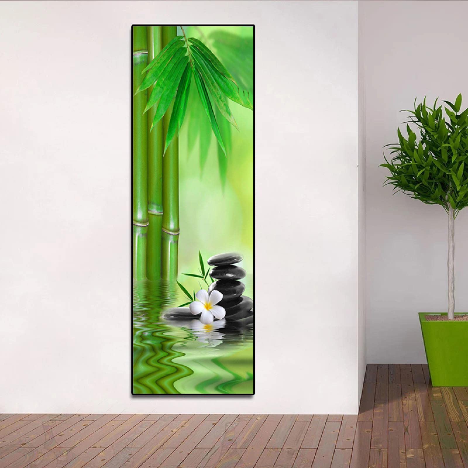 FOCCAR Cuadros De Piedra De Bambú Sobre Lienzo, Arte De Pared, Moderno, Plantas Verdes Frescas, Impresiones En Lienzo, Póster De Decoración De Pared Para Decoración Del Hogar