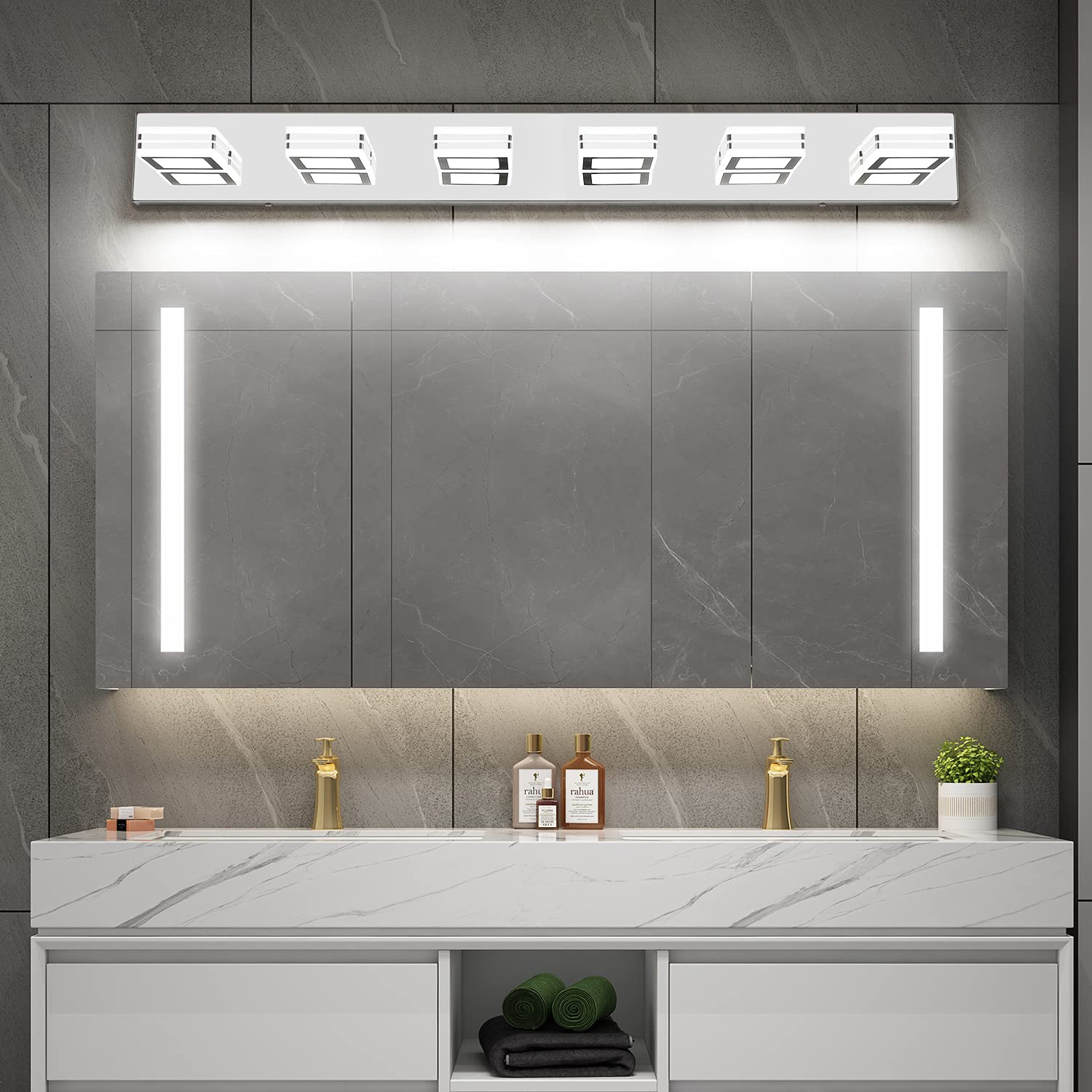SOLFART Dimmable LED Vanity Light - 4 Light Gloss Chrome Wall Fixture With Acrylic Shade, Cool White 6000K - View #10