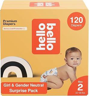 Hello Bello Diapers Size 2 Surprise Pack for Girls - 120 Ct Hypoallergenic Disposable Baby Diapers, Soft Cloth-Like Feel, Leak-Proof Patterns
